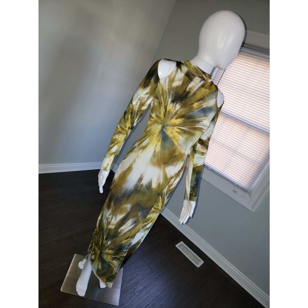 Fashion nova long sleeve tie die brown/green dress size large never worn.
